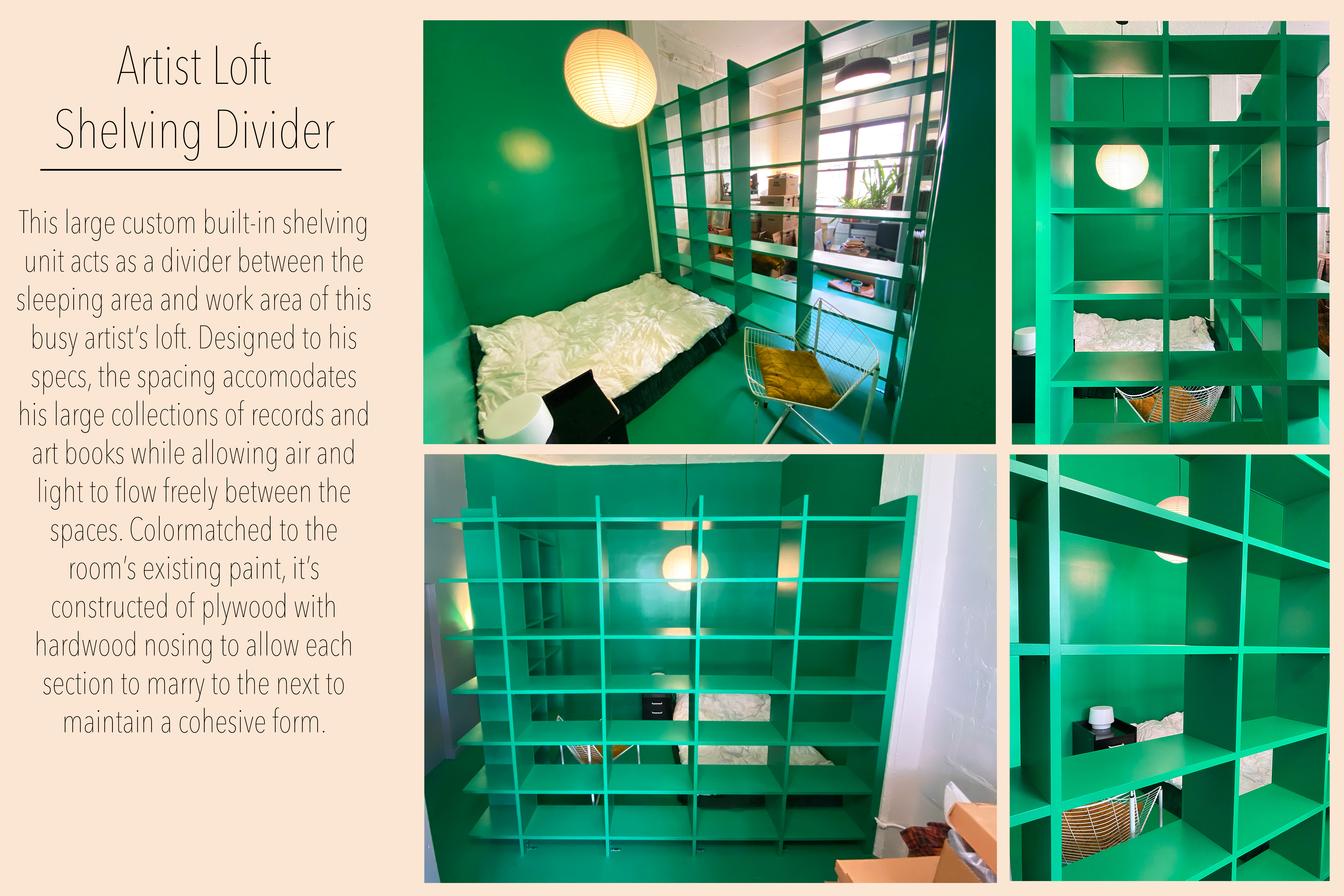 Artist loft shelving divider by Looky Co.