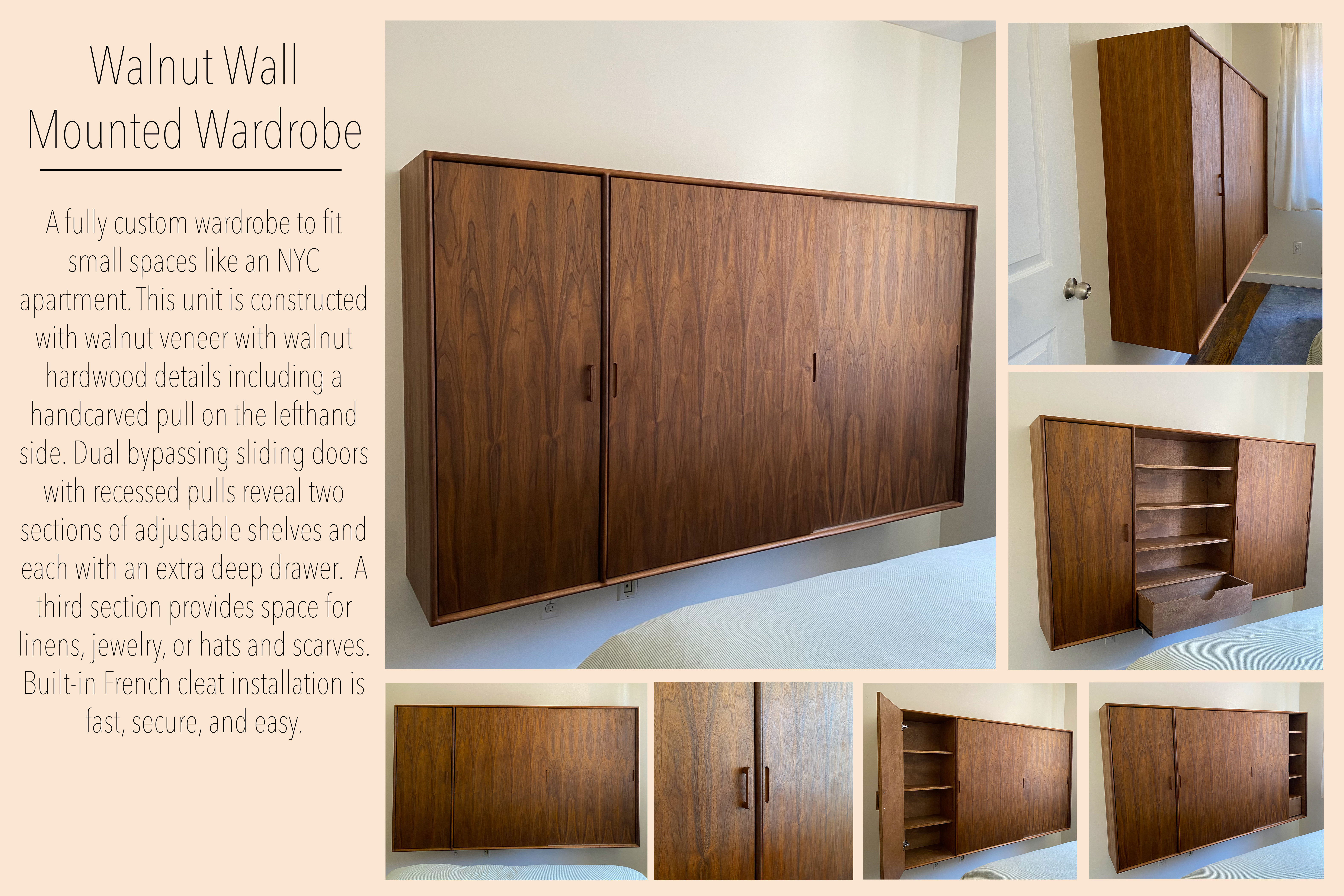 Walnut wall mounted wardrobe by Looky Co.